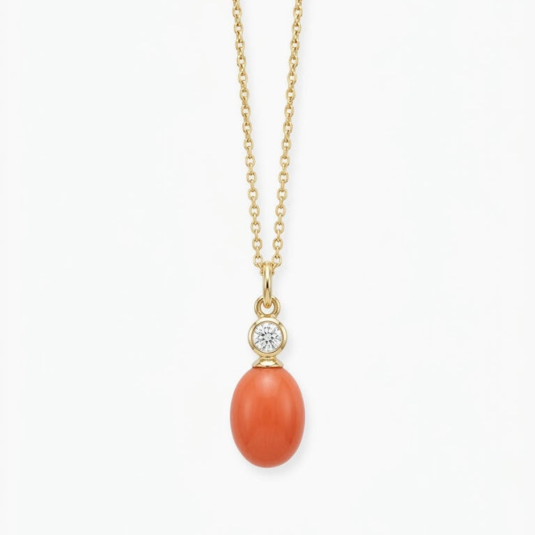 Orange Conch Pearl and Diamond Pendant