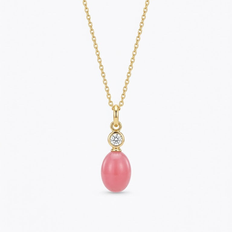 Pink Conch Pearl and Diamond Pendant