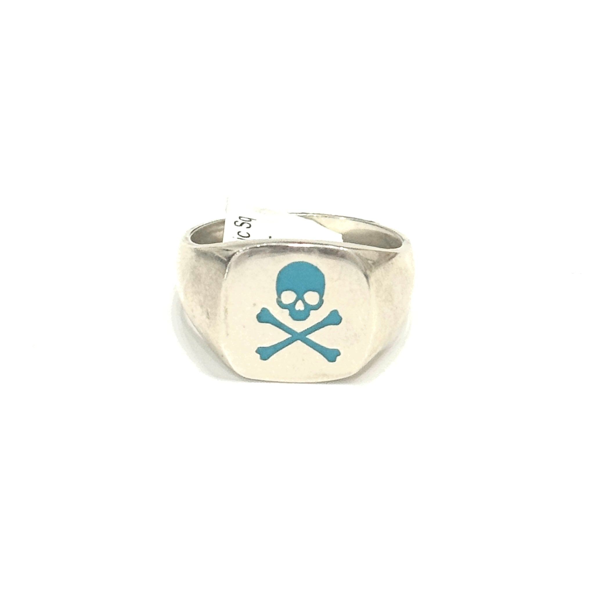 Sterling Silver Teal Skull & Cross Bones Signet Ring