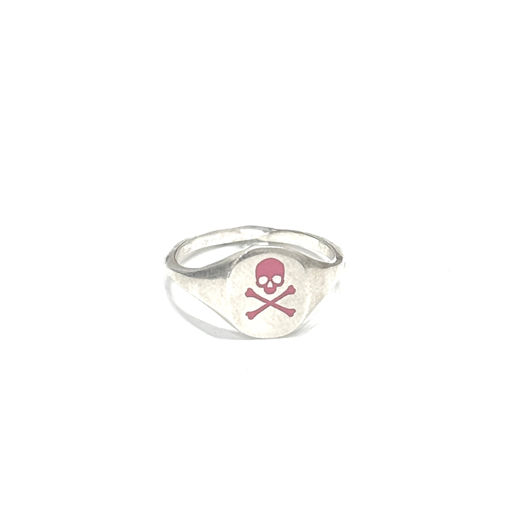 Sterling Silver Pink Skull & Cross Bones Signet Ring