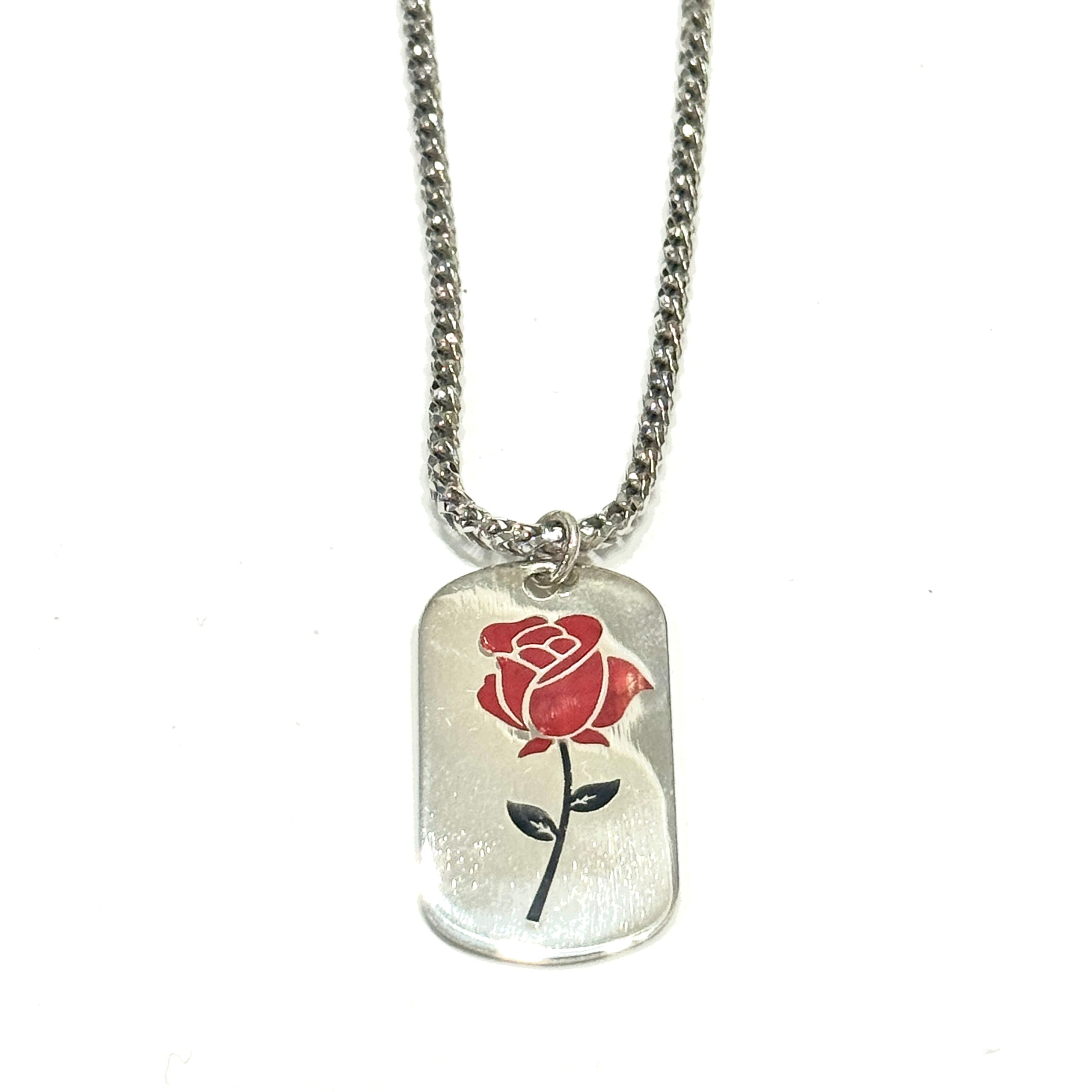 Sterling Silver Rose Dog Tag