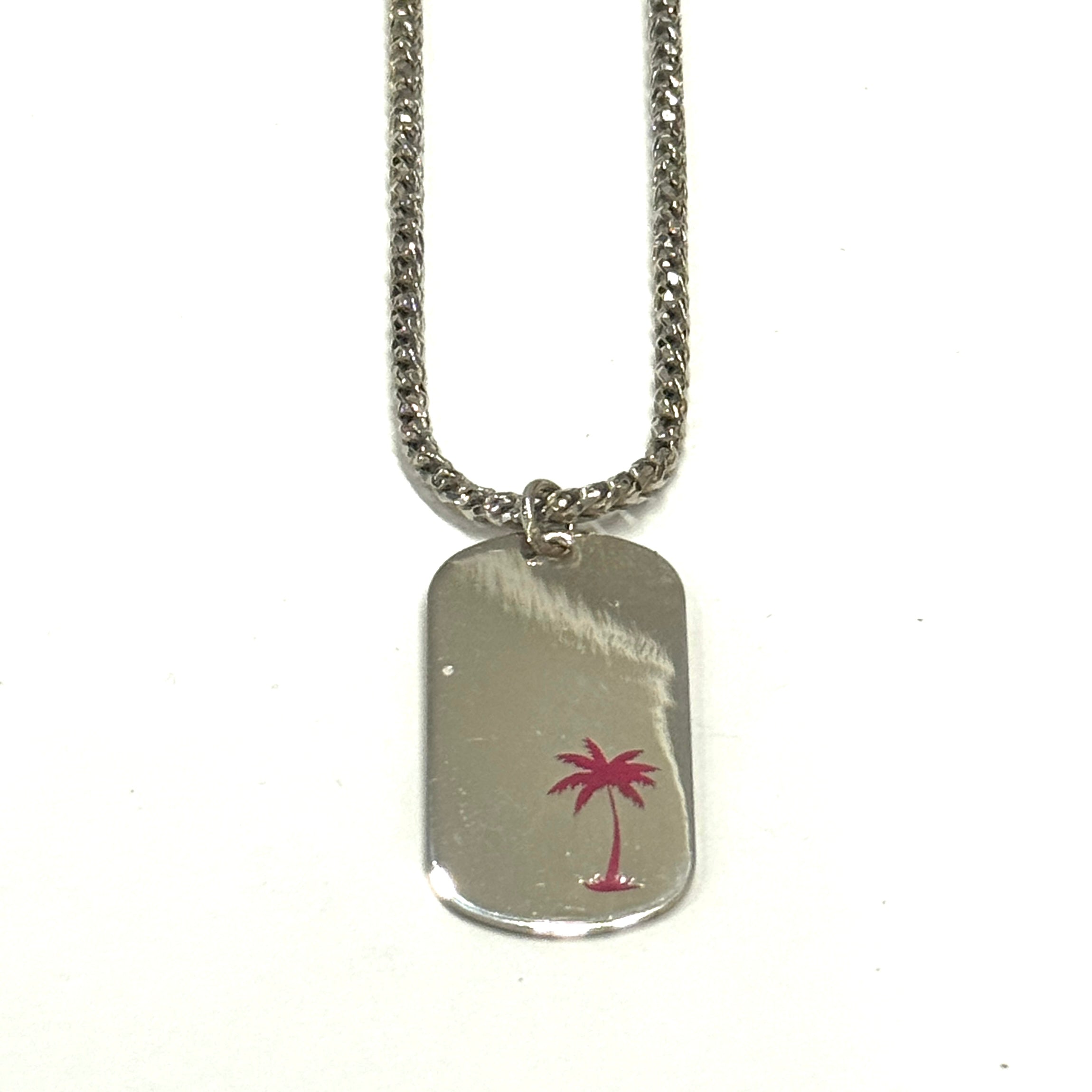 Sterling Silver Pink Palm Tree Dog Tag