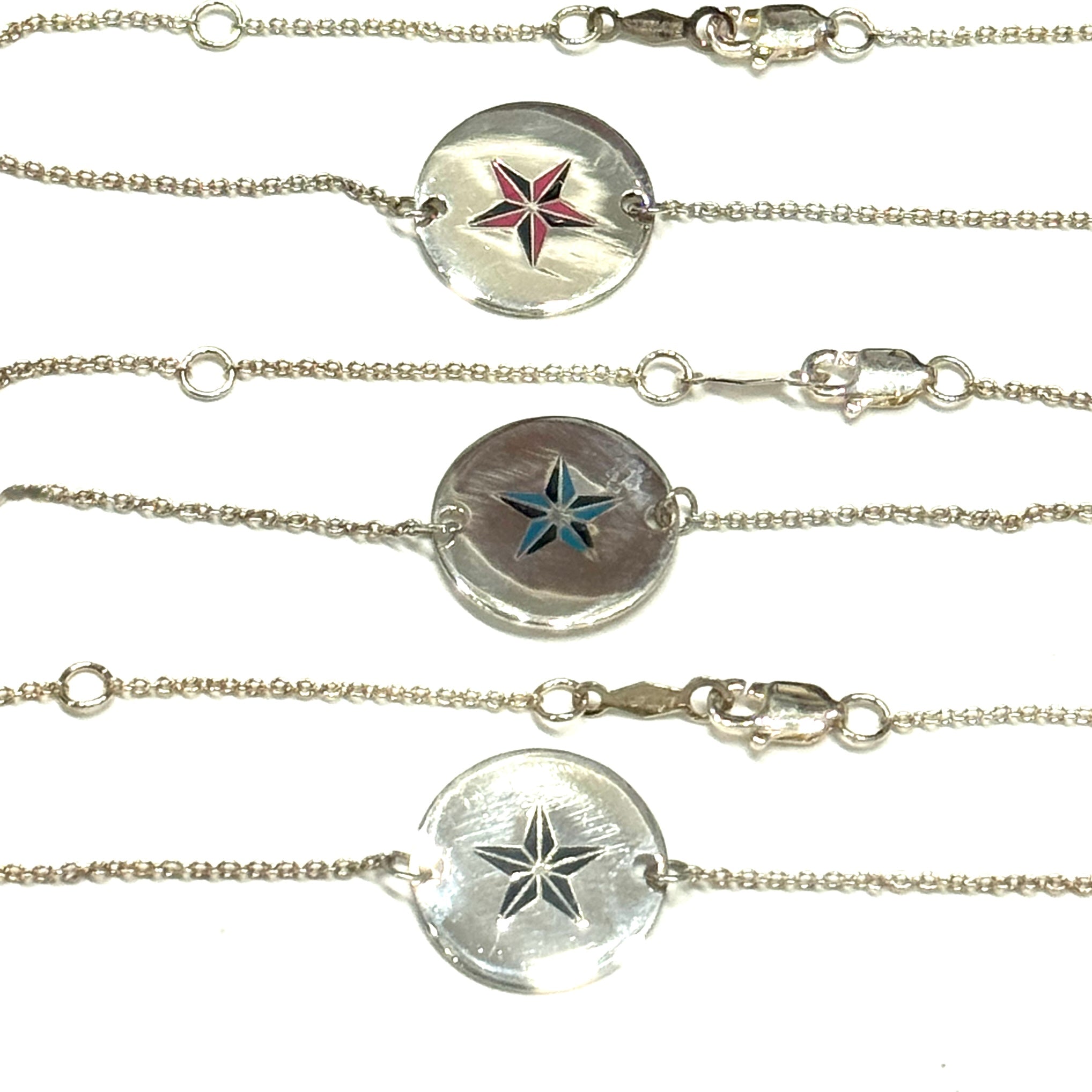 Sterling Silver Black Star Disc Bracelet