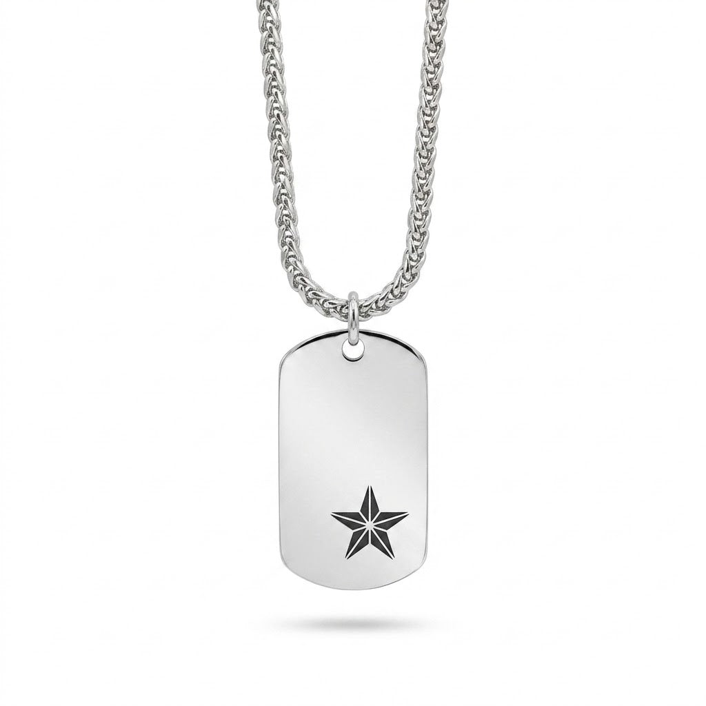 Sterling Silver Black Star Dog Tag