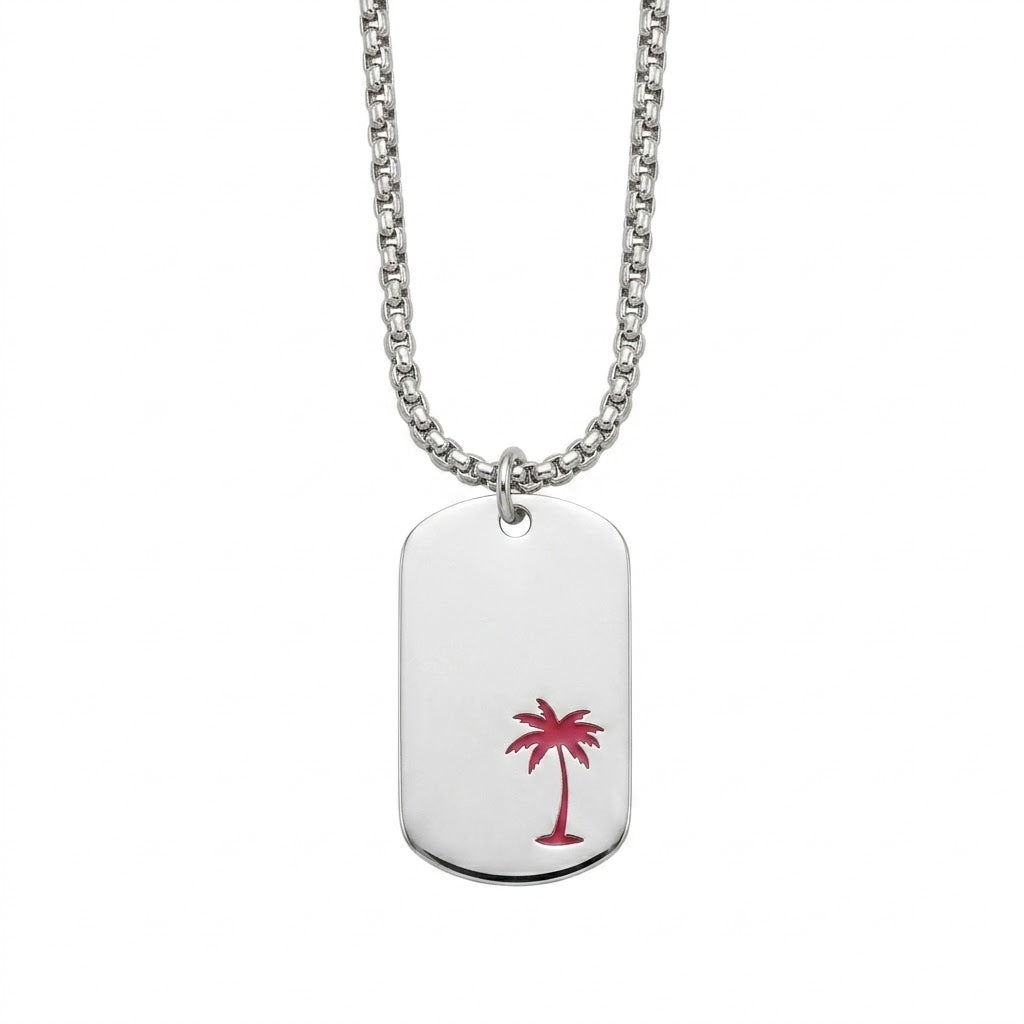 Sterling Silver Pink Palm Tree Dog Tag