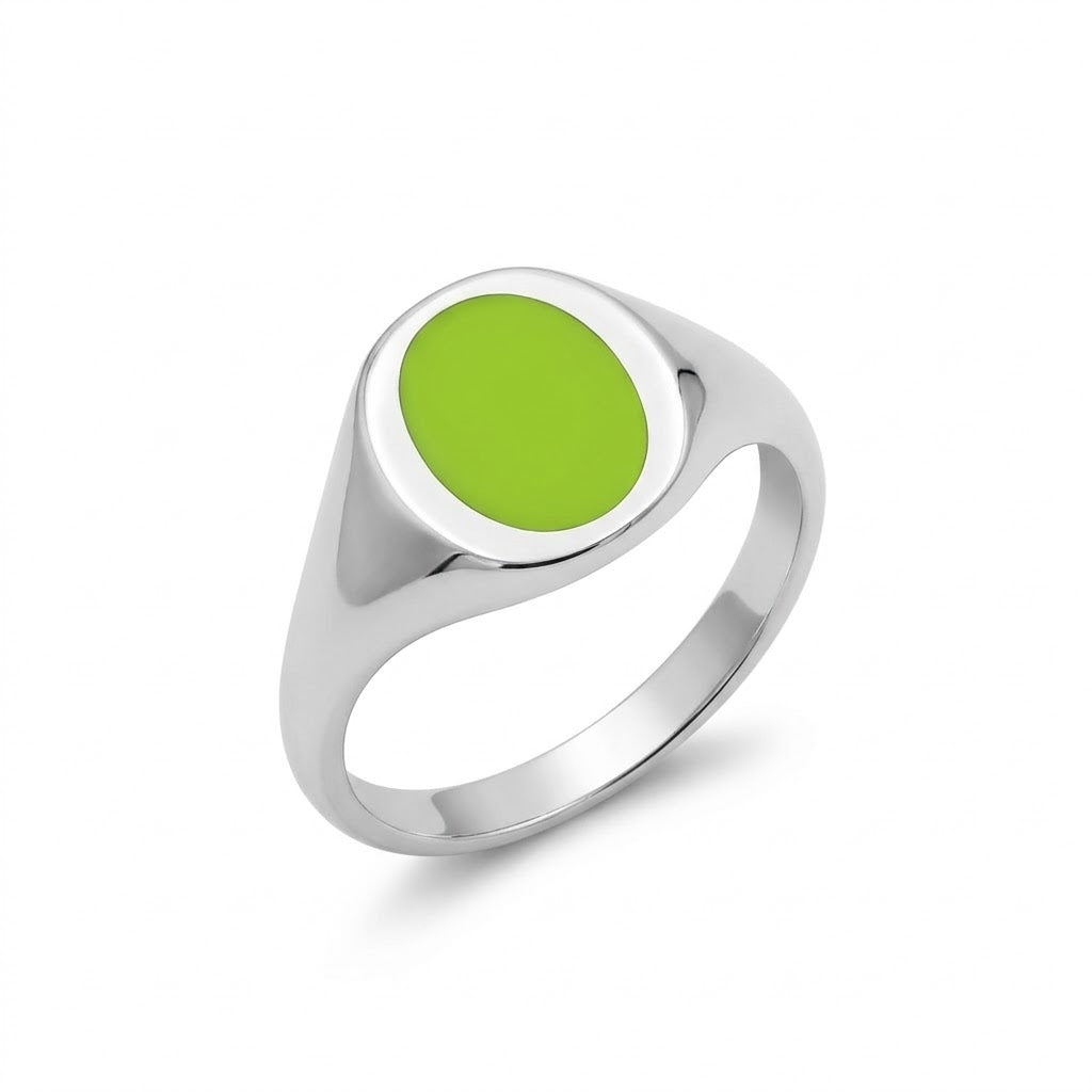 Sterling Silver Lime Green Signet Ring