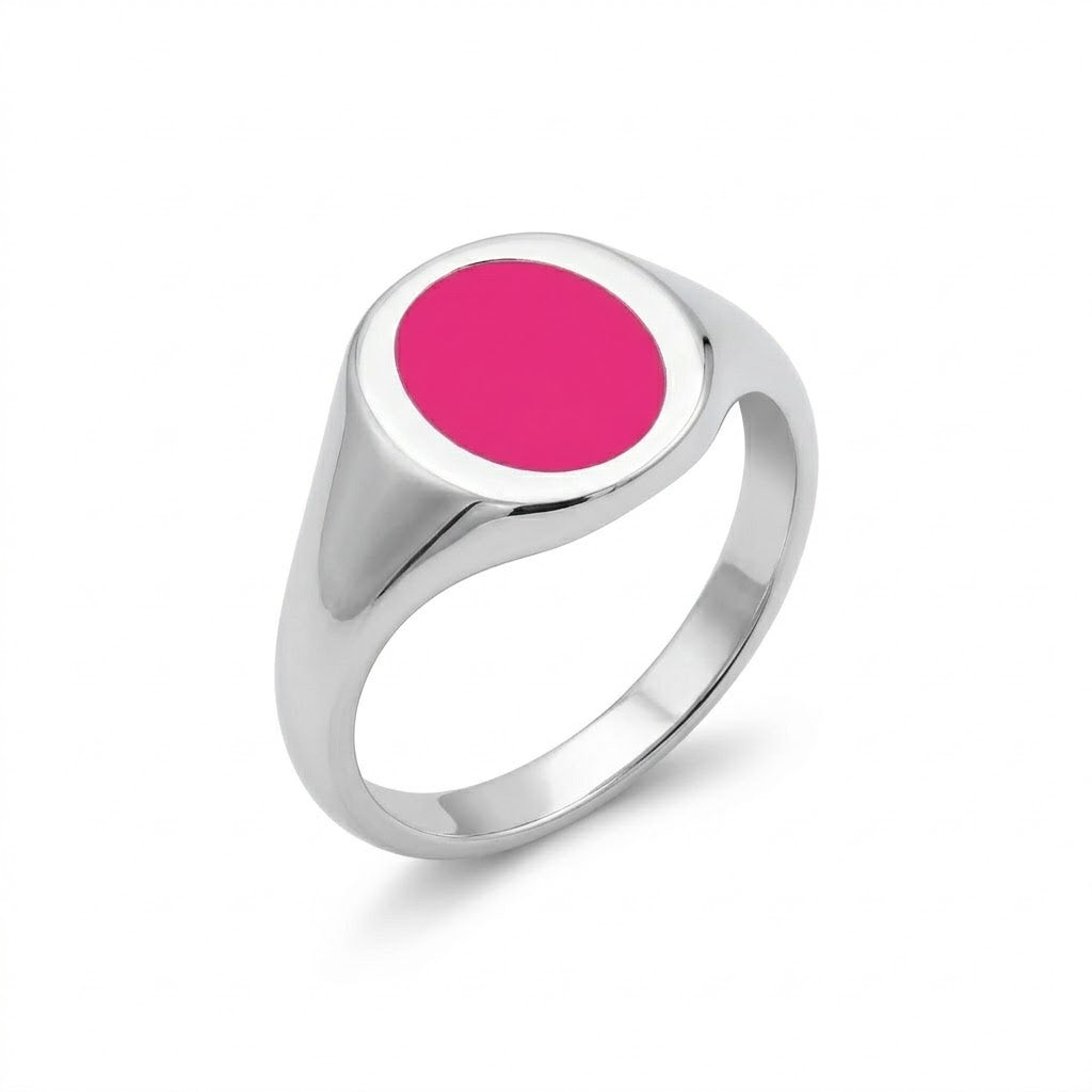 Sterling Silver Hot Pink Signet Ring