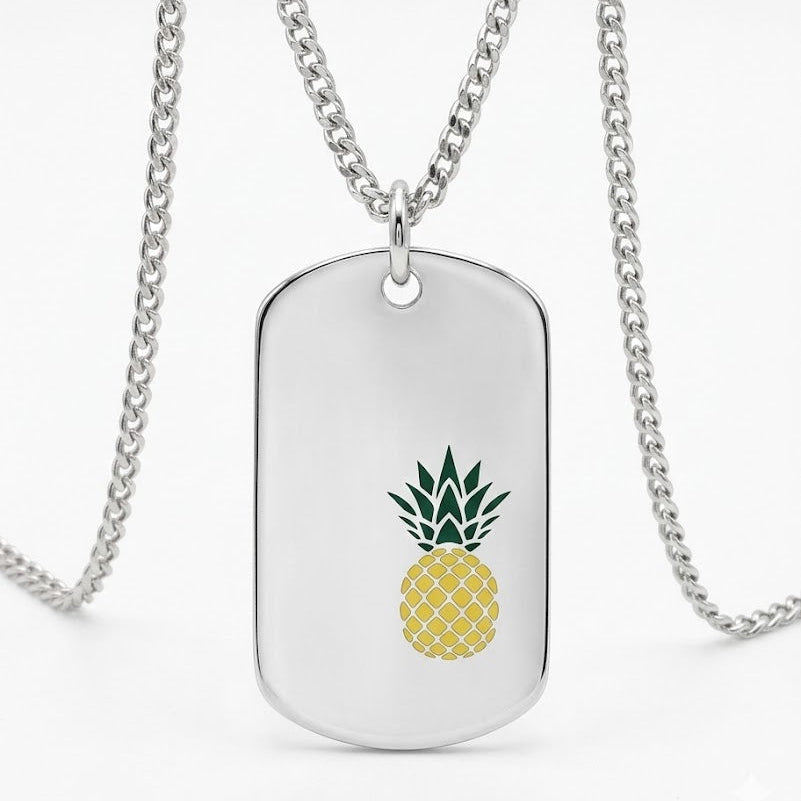 Sterling Silver Pineapple Dog Tag
