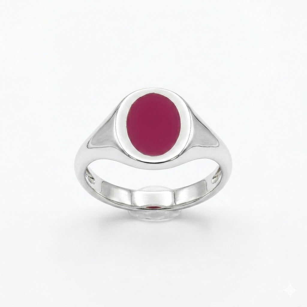 Sterling Silver Dark Pink Signet Ring