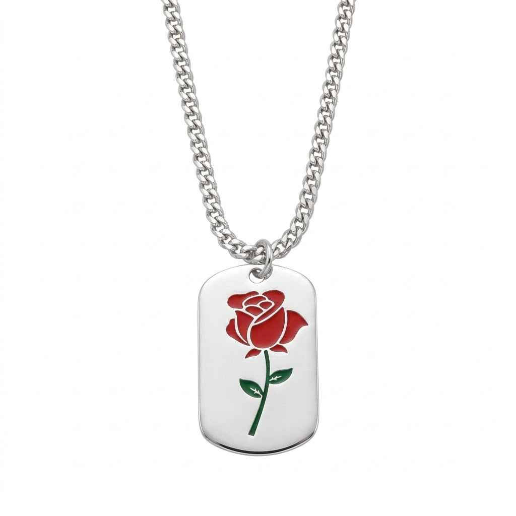 Sterling Silver Rose Dog Tag