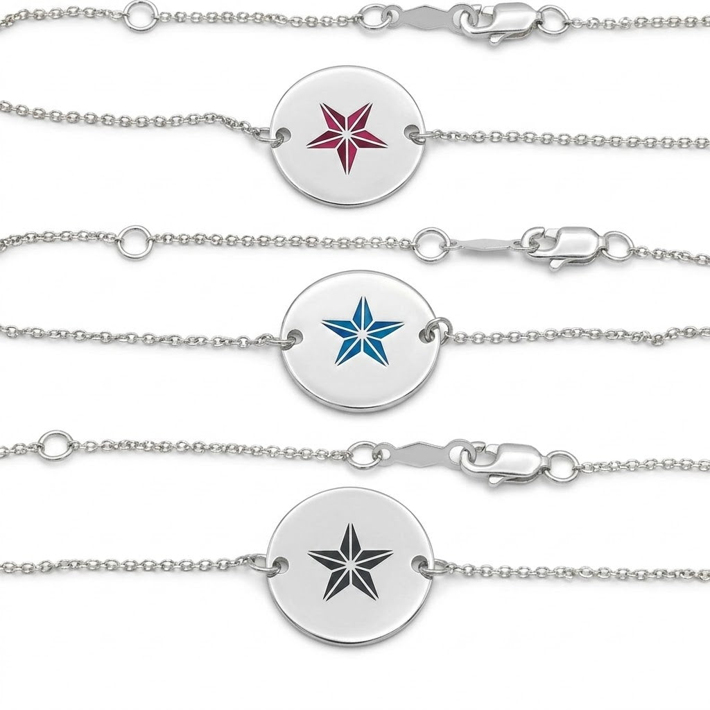 Sterling Silver Black Star Disc Bracelet